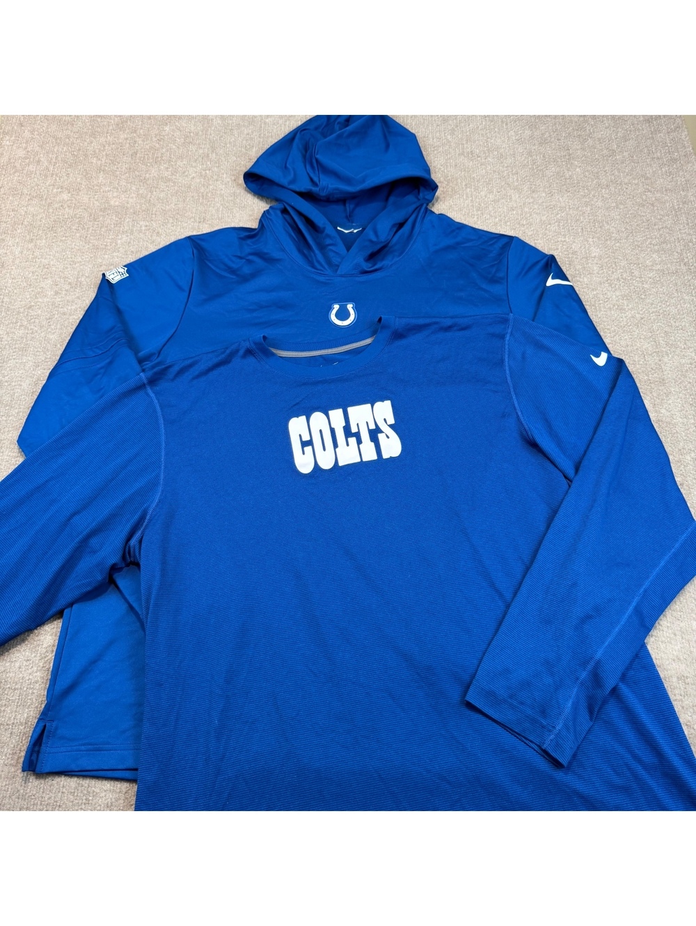 Nike Indianapolis Colts Hoodie & Shirt Mens XL Blue Lot of 2 Dri-Fit Long Sleeve